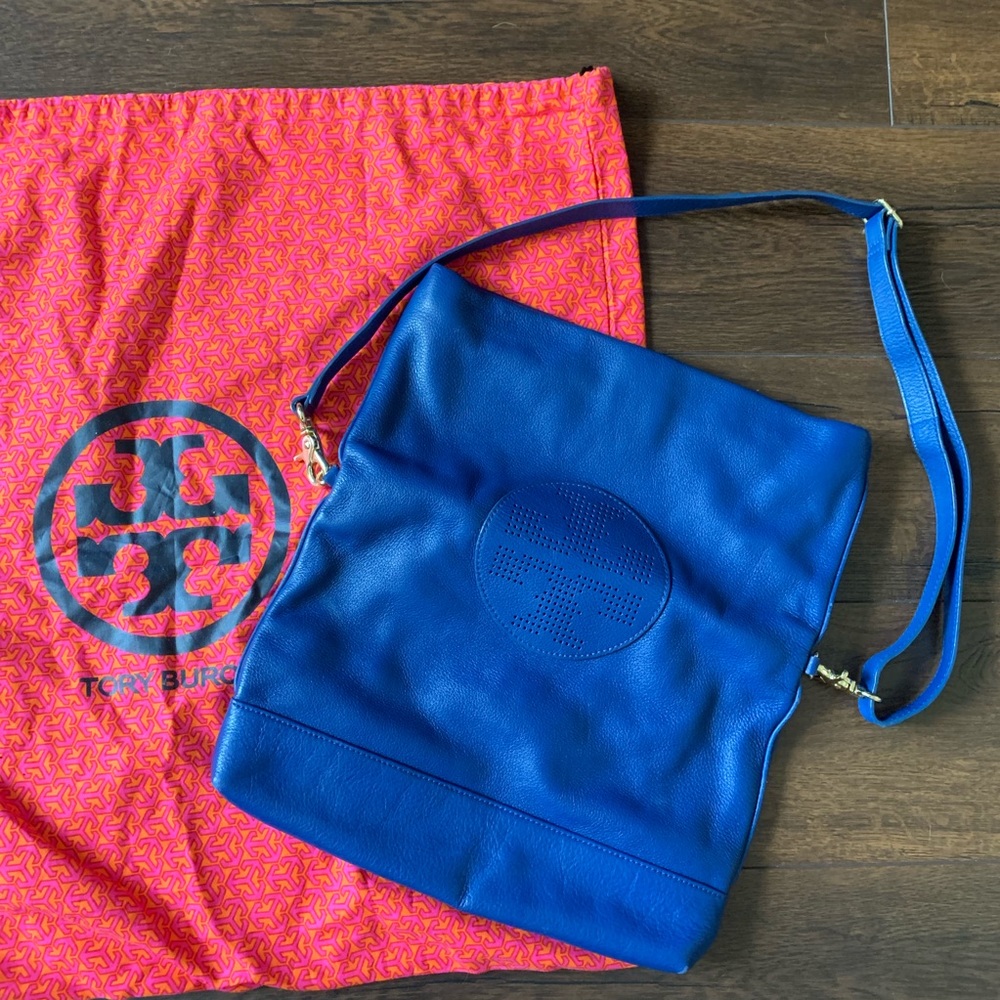 Tory Burch blue leather fold over crossbody